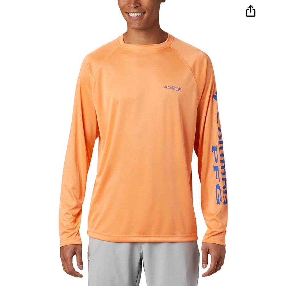 COLUMBIA Mens Terminal Tackle Long Sleeve Shirt Nectar Blue Logo Sz: M